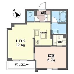 ジャルダン 1LDKの間取図画像