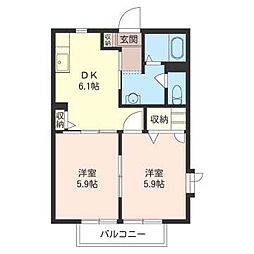 グランヴィル1番館 2DKの間取図画像