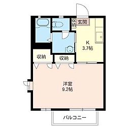 オークスアベニューA 1Kの間取図画像
