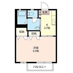 オークスアベニューC 1Kの間取図画像