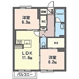 ヴィヴァレス 1階2LDKの間取り