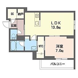 シャトー・ベノワ 1階1LDKの間取り