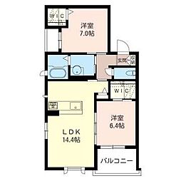 さいたま新都心Oakhills 2LDKの間取図画像