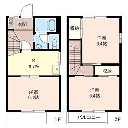 アネックスガーデン山中F棟 3Kの間取図画像