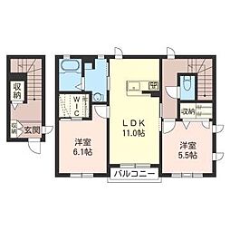 エルカーサ湘南B 2LDKの間取図画像