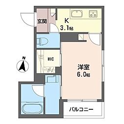 ララ・メゾン 1Kの間取図画像
