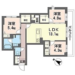デルフィ淕番館 3LDKの間取図画像