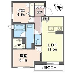 デルフィ淕番館 2LDKの間取図画像