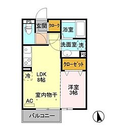 ルビネット 1階1LDKの間取り