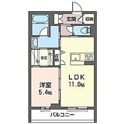 ユーフォネス 1階1LDKの間取り