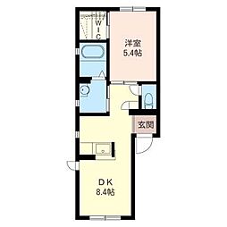 ヴィラ・ブルーノE 2階1LDKの間取り