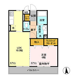 オマージュ　A 3階1LDKの間取り