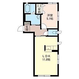 フォンテーヌ 1階1LDKの間取り
