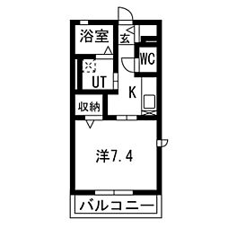 アズール 1階1Kの間取り