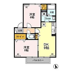 エピナール　C 2階2DKの間取り