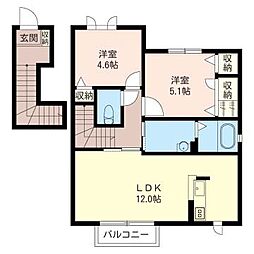 ケイコーポE 2階2LDKの間取り