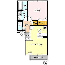 フローラＭII 2階1LDKの間取り