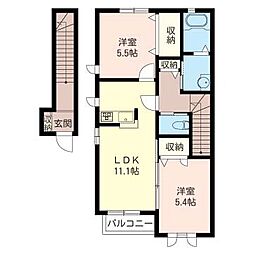 sakura 2階2LDKの間取り