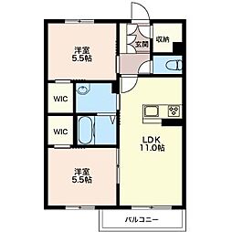 センテンスベル 1階2LDKの間取り