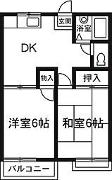 アカギ第三3ハイツ 1階2DKの間取り