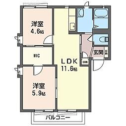 サンフォレスト　B 2階2LDKの間取り