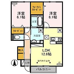 ベストオーシャン　D 1階2LDKの間取り