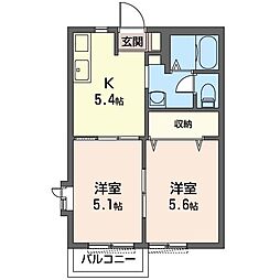 セーブルハイツA 2階2DKの間取り