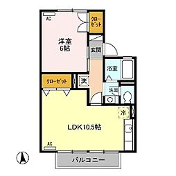 エピナール　B 1階1LDKの間取り