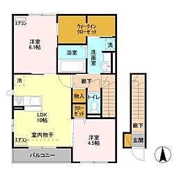 リーヴゴーシュ2 2DKの間取図画像