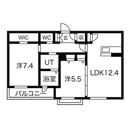 リラフォートB 2LDKの間取図画像