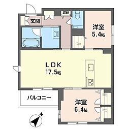 クレスティーク 00201 2階2LDKの間取り