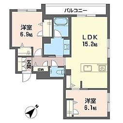 クレスティーク 00302 3階2LDKの間取り