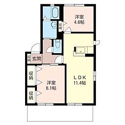 ウッディウォームハイツ 2LDKの間取図画像