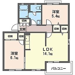 パールタウン岩田46 2LDKの間取図画像