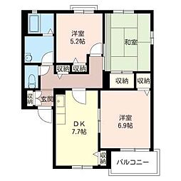 パールタウン岩田43 3DKの間取図画像