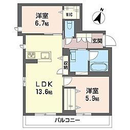 レスポアール 2LDKの間取図画像