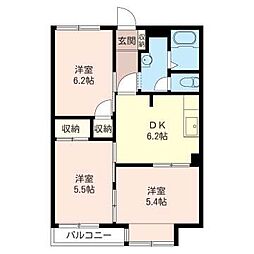 ラプラス青山 2階3DKの間取り