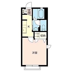 ハーモニック市川 2階1Kの間取り