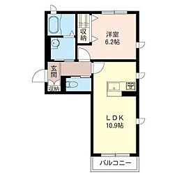 カーサ・ヴェルデB 1LDKの間取図画像