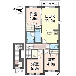 ヒルズ・カエモンB 3LDKの間取図画像
