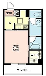 クレインテラス 1Kの間取図画像