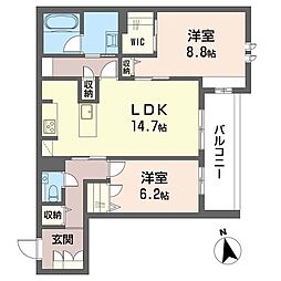 ウィズプラス大船 1階2LDKの間取り