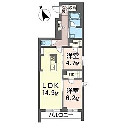 シャーメゾンハレムサシノ　マーリエ 3階2LDKの間取り