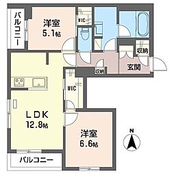 シャーメゾン東小金井 3階2LDKの間取り
