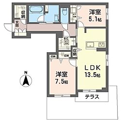 シャーメゾン東小金井 1階2LDKの間取り