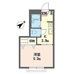 ベル久我山 2階1Kの間取り
