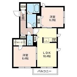 テラスあかね 2階2LDKの間取り