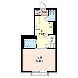 アゼリアB 1Kの間取図画像
