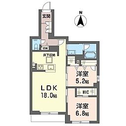 コンフォーザ三鷹 2LDKの間取図画像