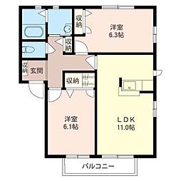 ブランシールライト 2階2LDKの間取り